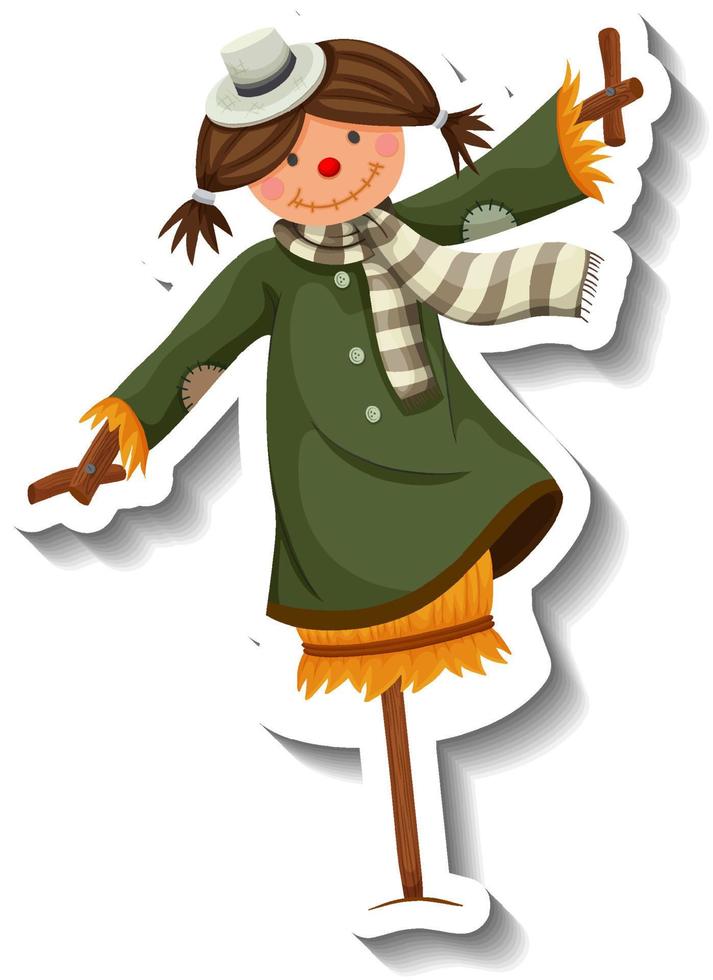 Scarecrow dressed like girl on wooden stick vector
