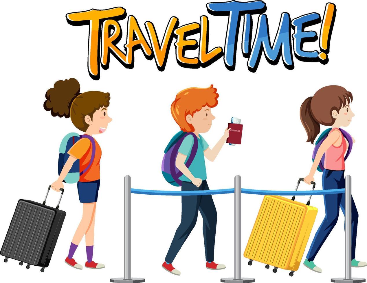 Travel Time typography design with passengers in line vector