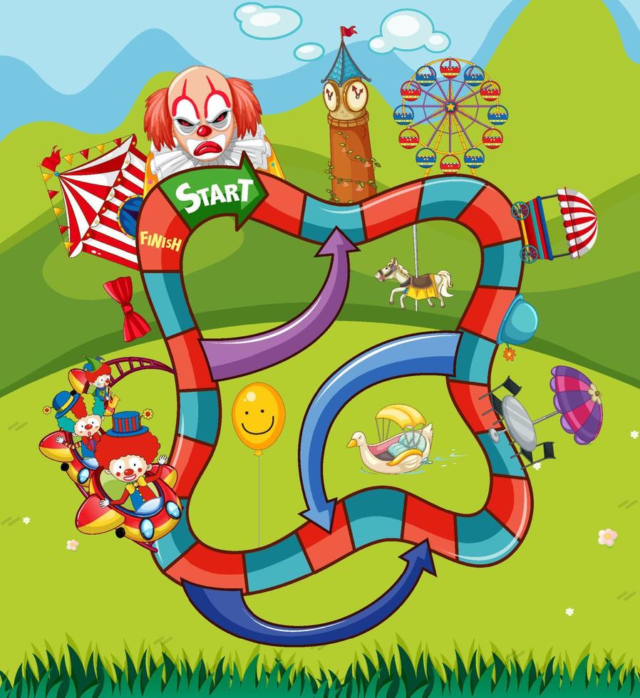 Snake and ladders game template in circus theme vector