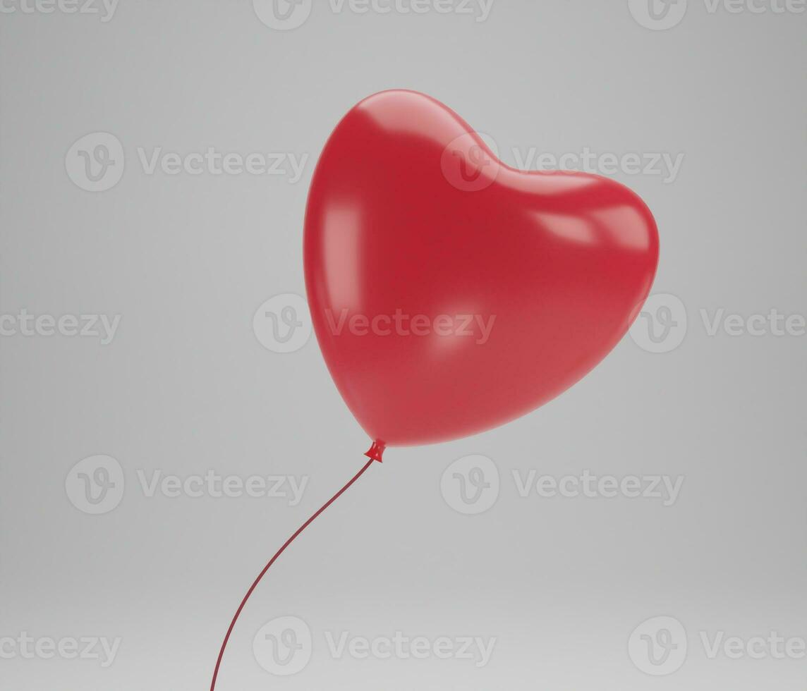 Red balloon heart on white background. Happy Valentines Day. 3d rendering photo