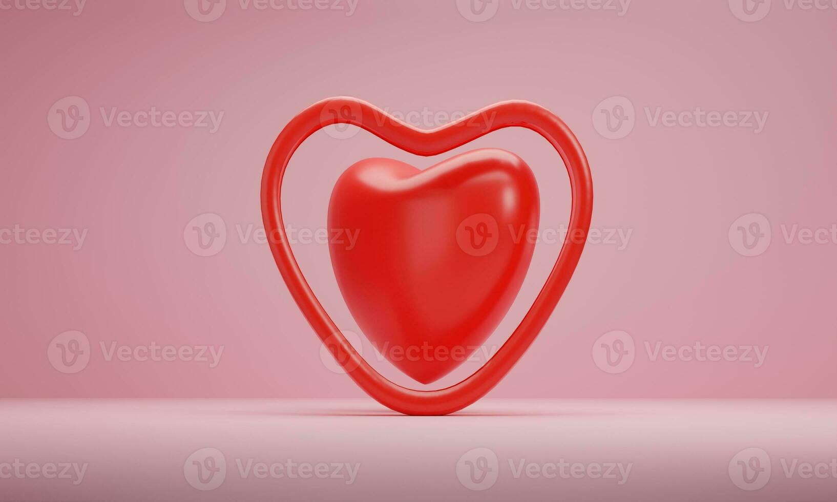3d rendering, Red hearts on pink background. Symbols of love for greeting card design. photo