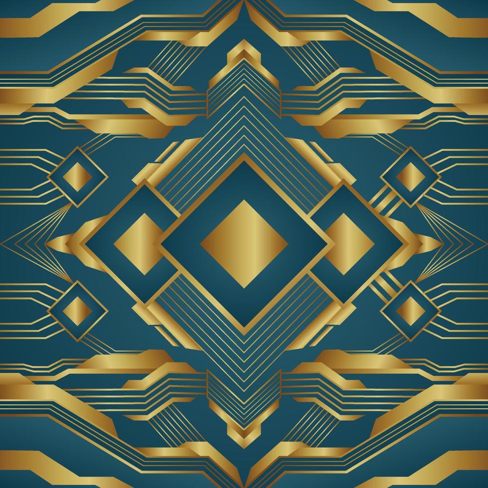 fondo de art deco en azul real y oro vector