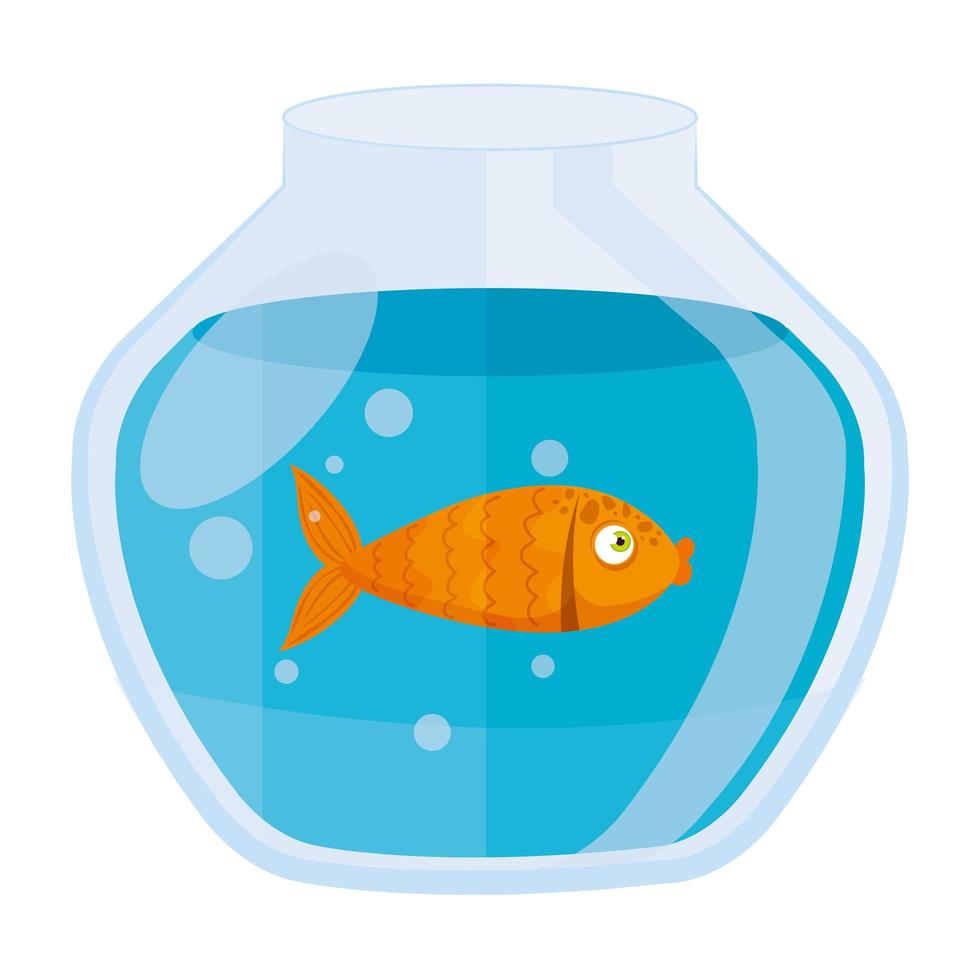 peces dorados de acuario, con agua, mascota marina de acuario vector