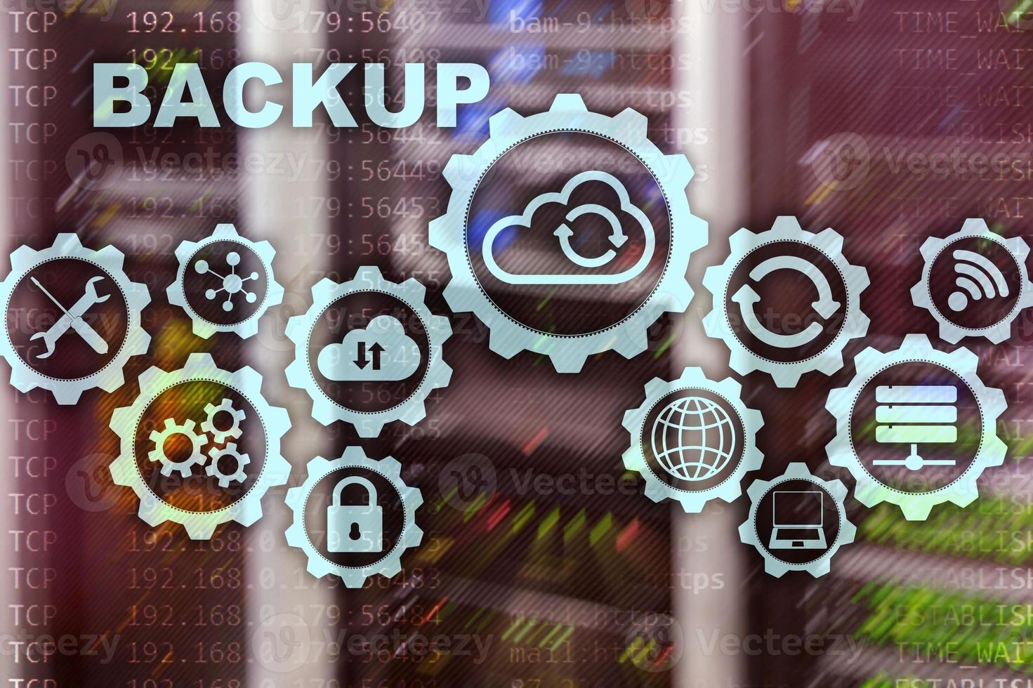 Backup System Recovery Technology Concept on modern server room background photo