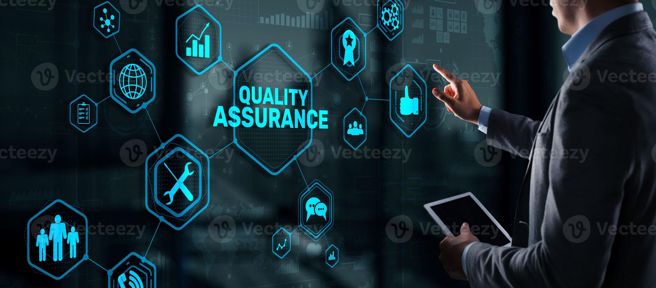 Quality Assurance ISO DIN Service Guarantee Standard Retail Concept photo