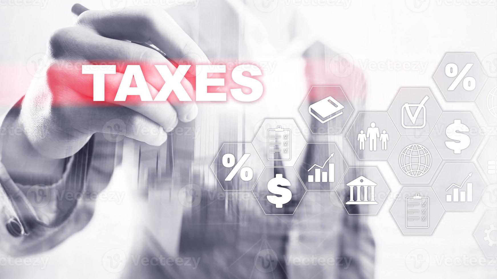 Concept of taxes paid by individuals and corporations such as vat, income and wealth tax. Tax payment. State taxes. Calculation tax return photo