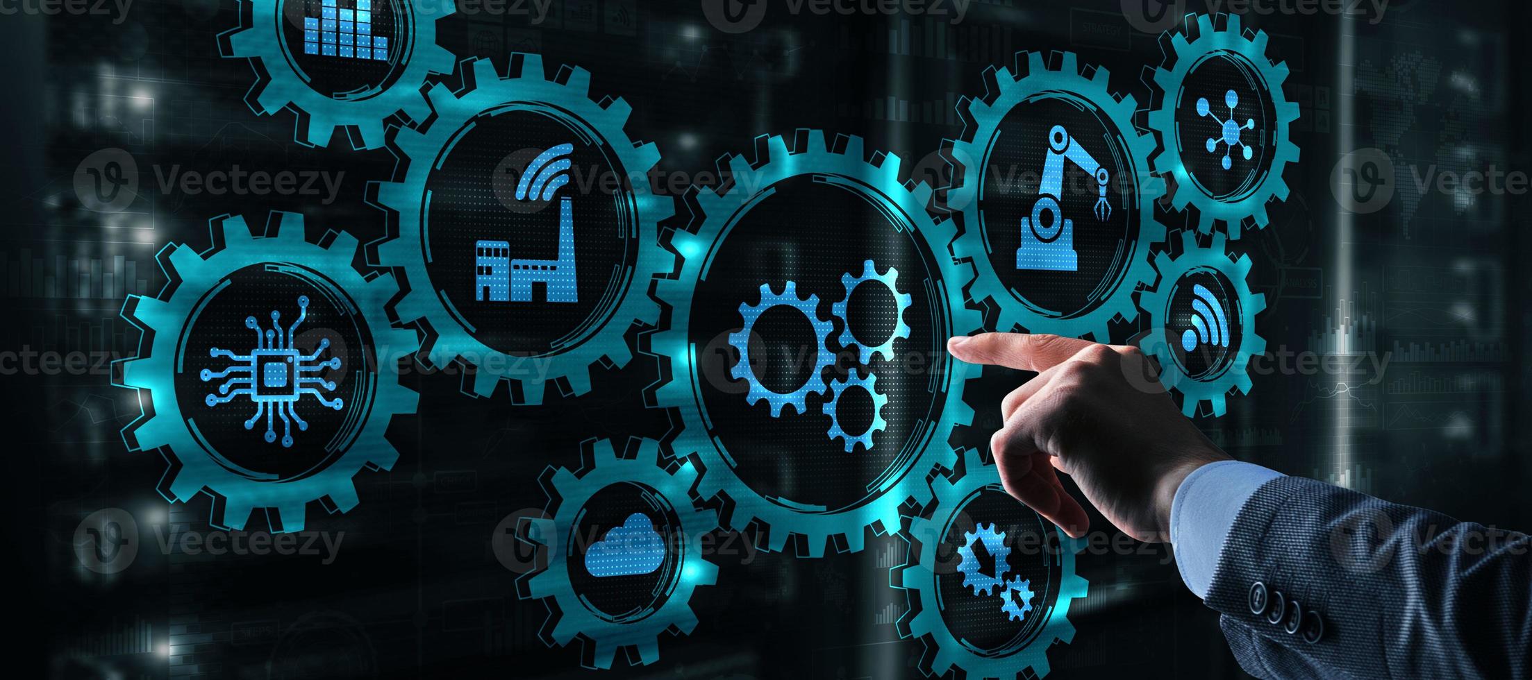 concepto de proceso de tecnología de software de automatización de engranajes foto