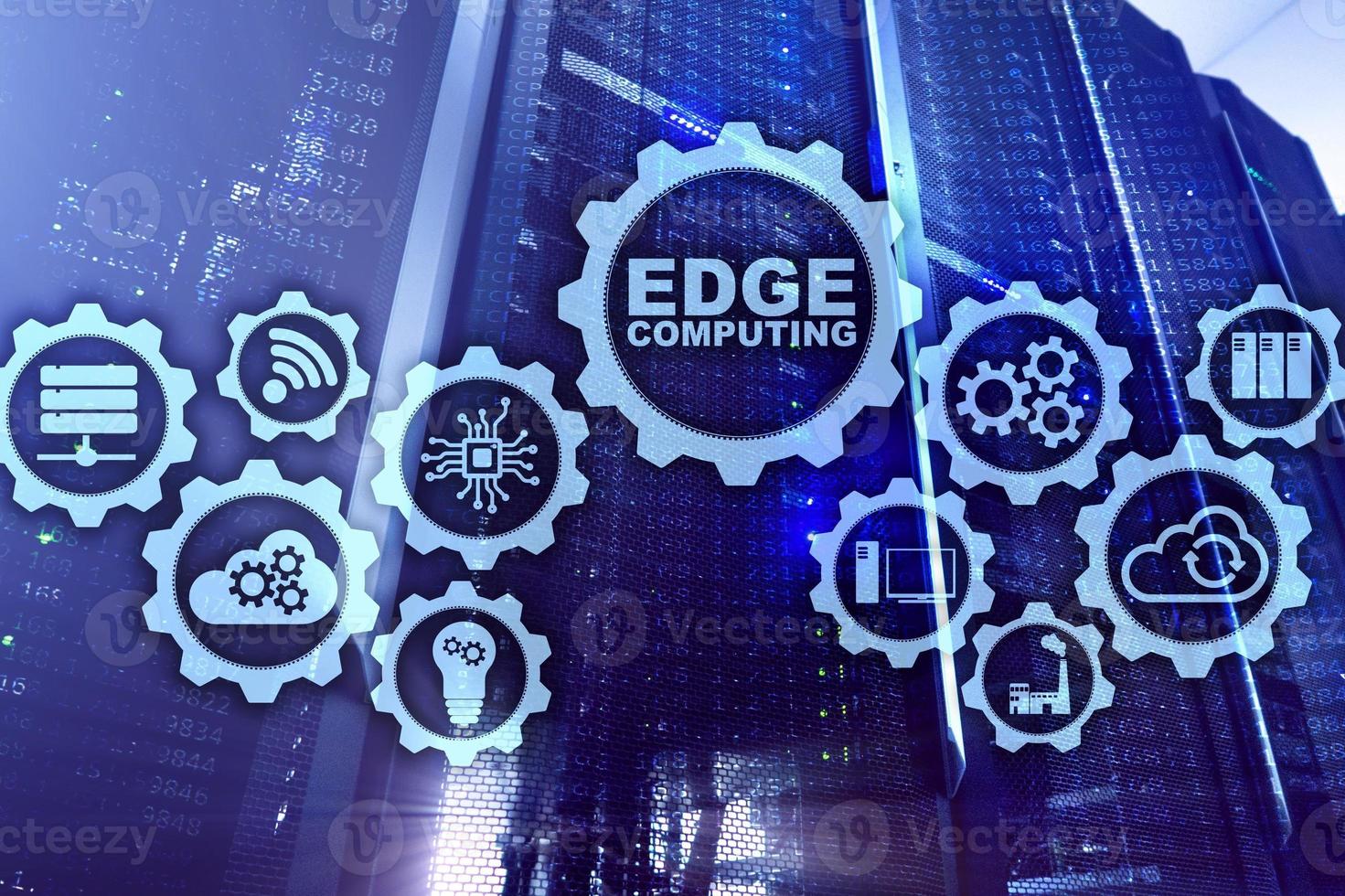 EDGE COMPUTING on modern server room background. Information technology and business concept for resource intensive distributed computing services photo