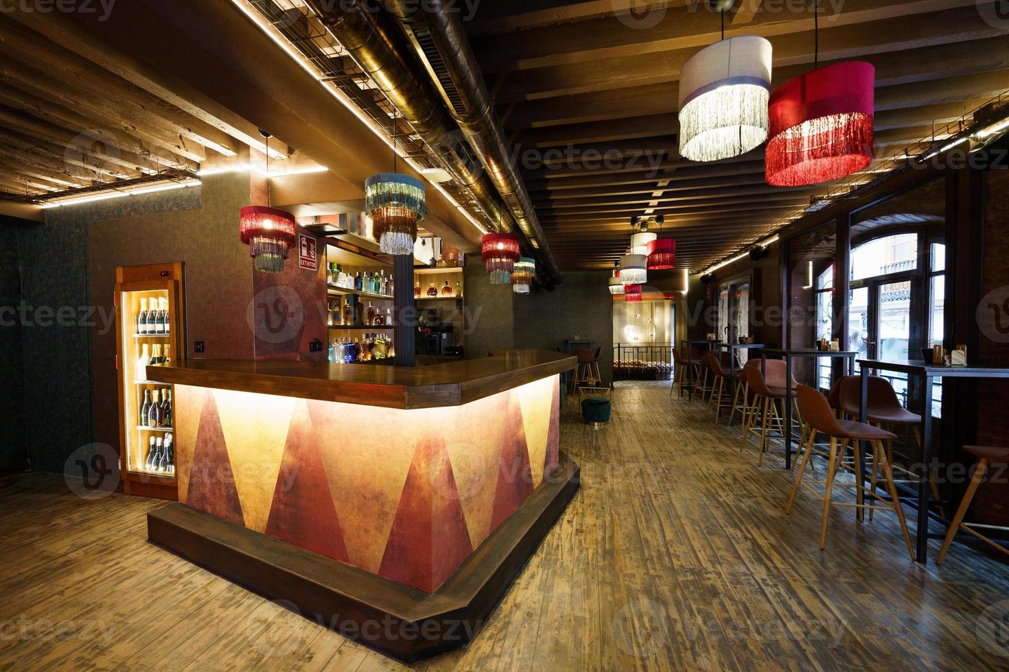 Interior of cafe with wooden bar counter photo