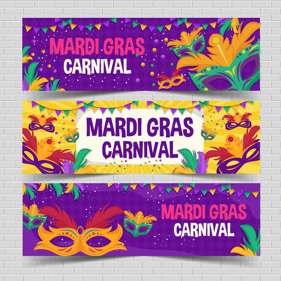 Banner Set Mask of Mardi Gras Carnival vector