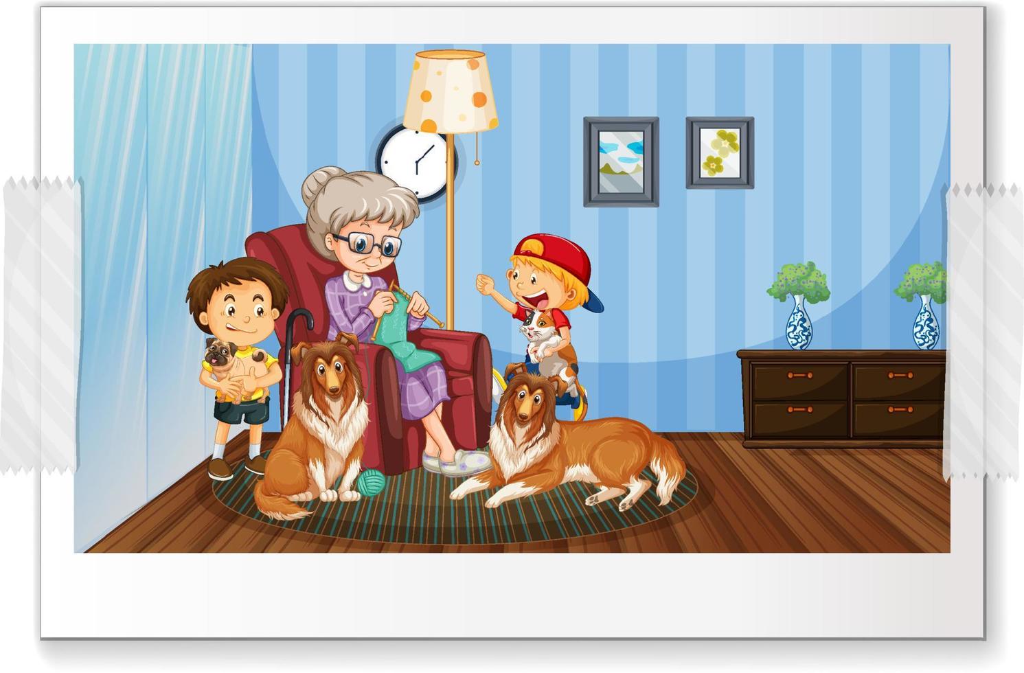 A photo of happy family in cartoon style vector