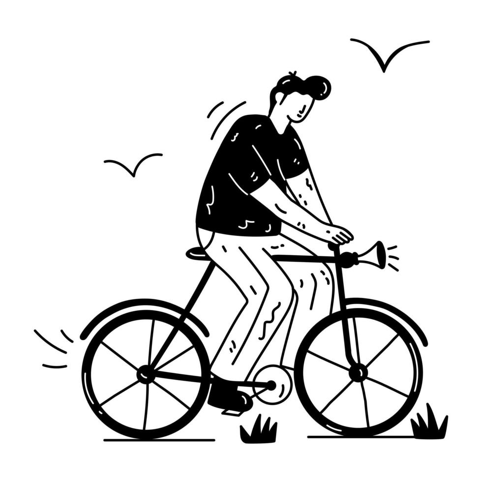 Grab this editable hand drawn illustration of cycling vector