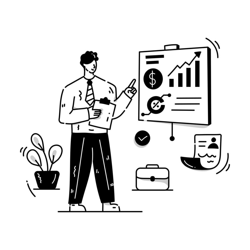 Business report denoting tax paperwork coconut, hand drawn illustration vector