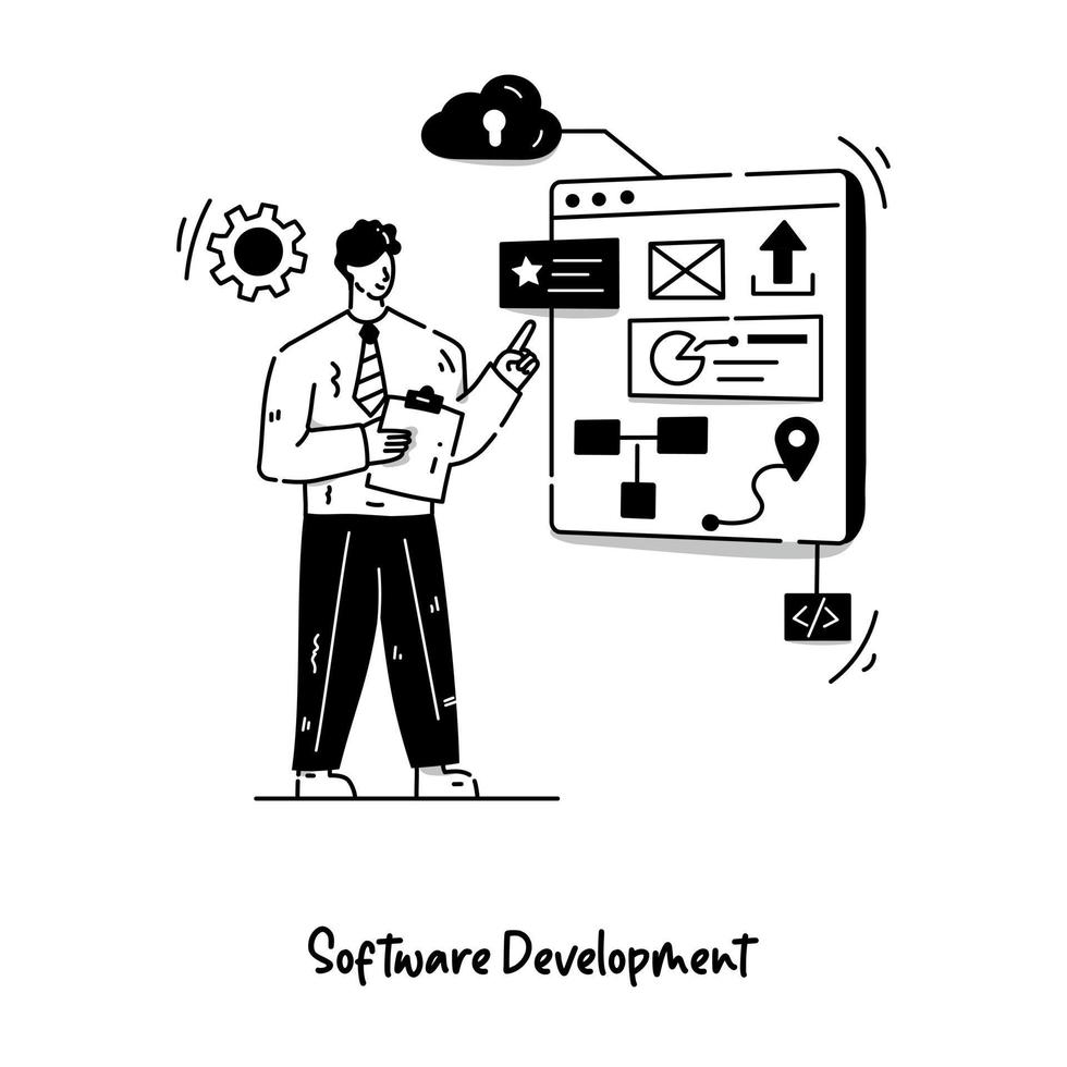Illustration of software development in modern glyph style vector