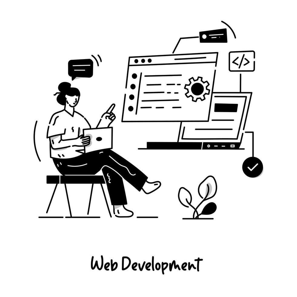 Glyph web development hand drawn illustration vector