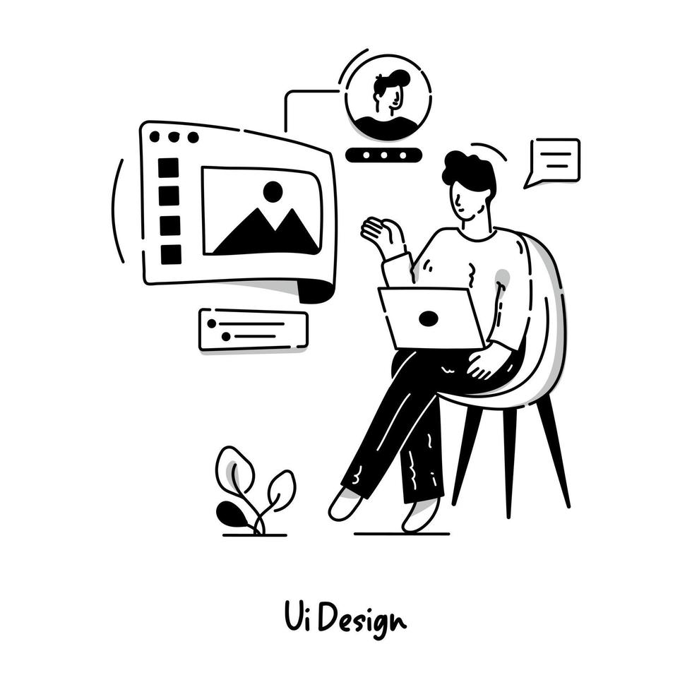 A hand drawn character illustration of UI design vector