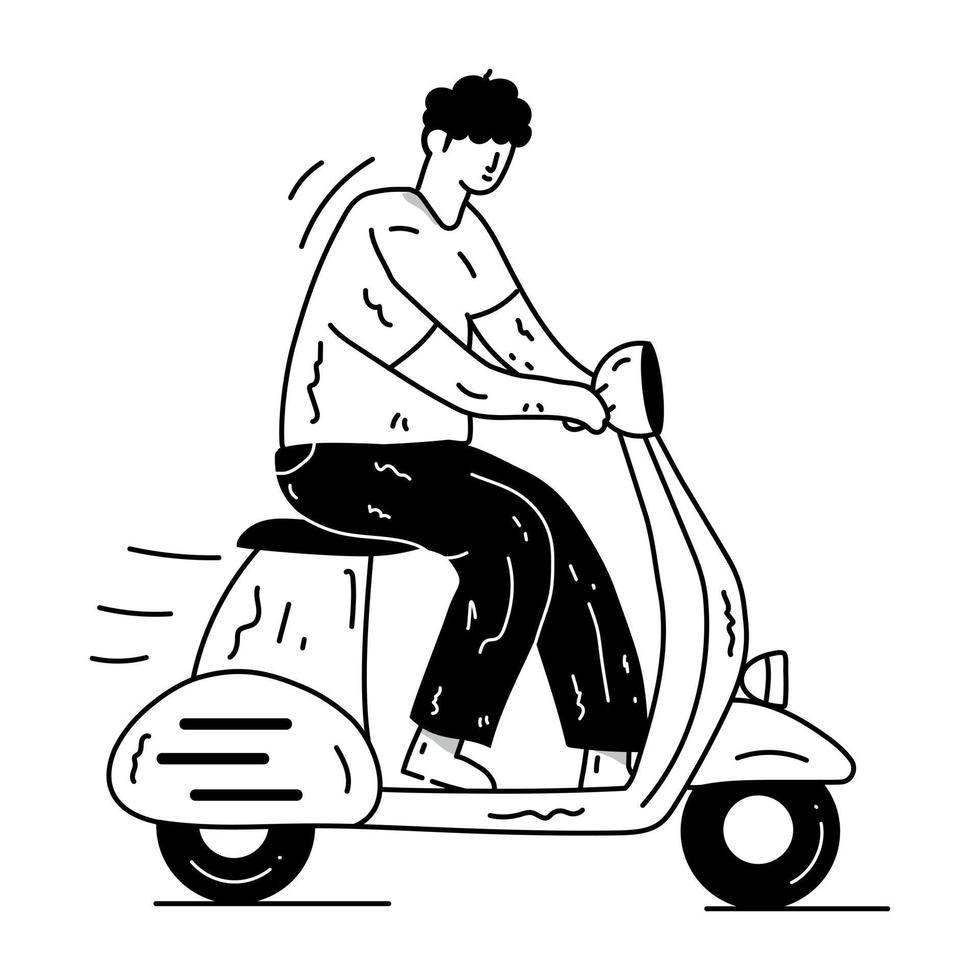 Editable hand drawn illustration of scooter ride vector