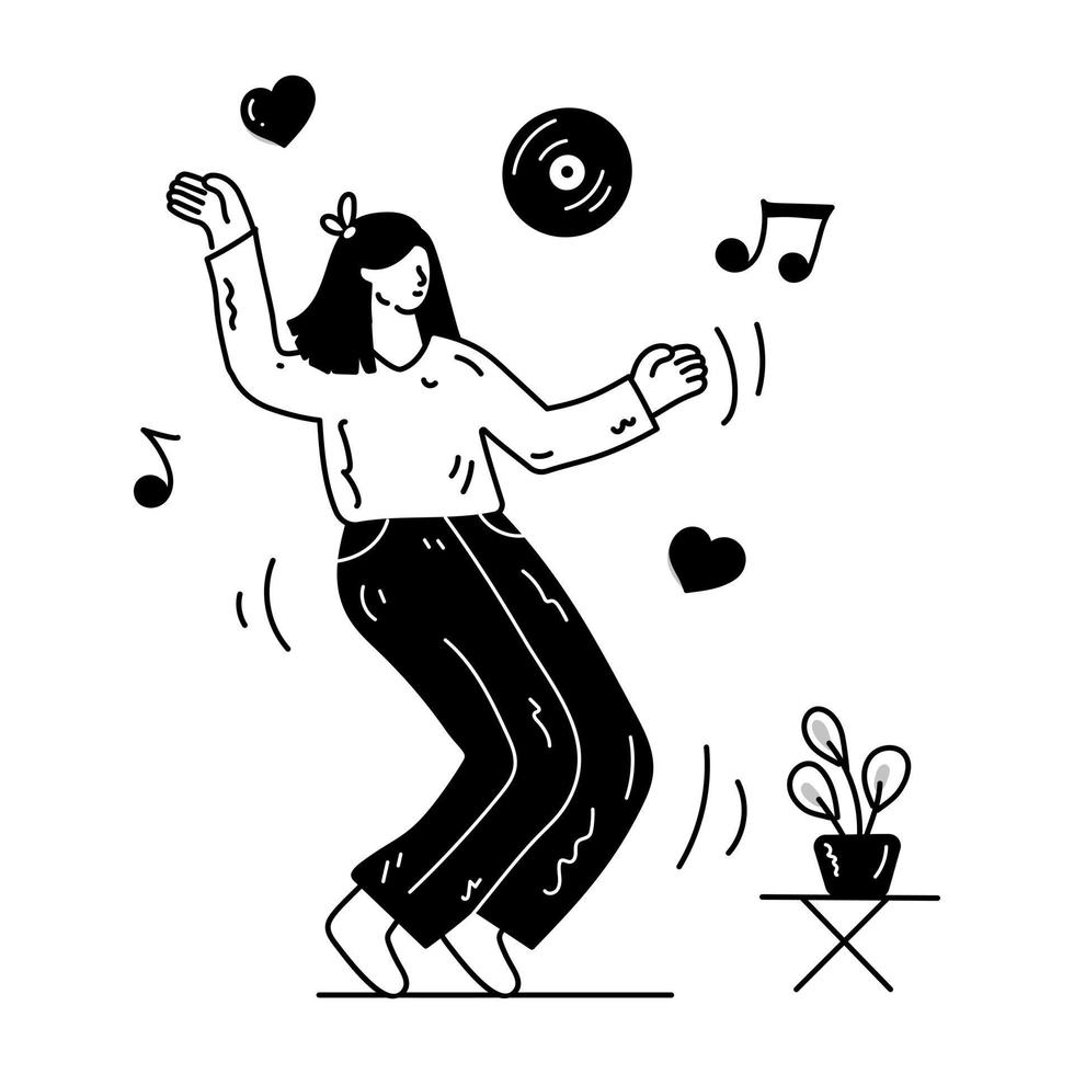 persona bailando en la música, ilustración dibujada a mano vector