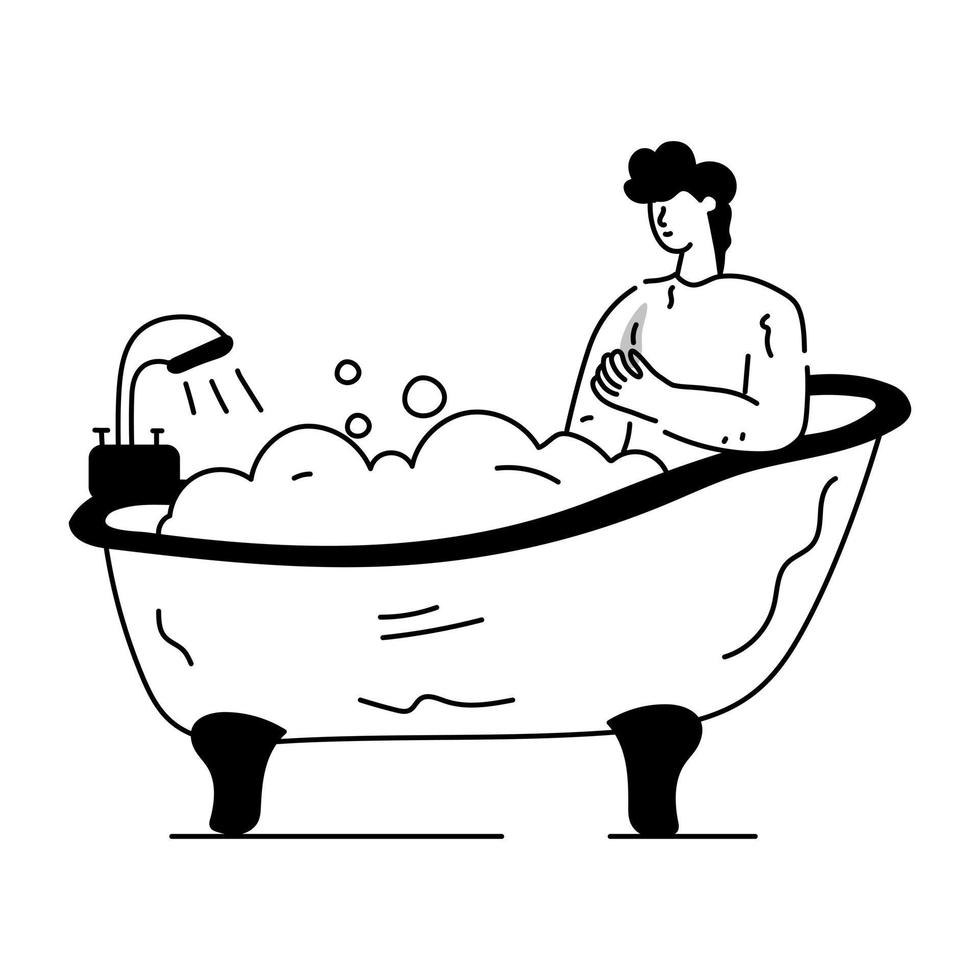 Man talking bath, hand drawn illustration vector