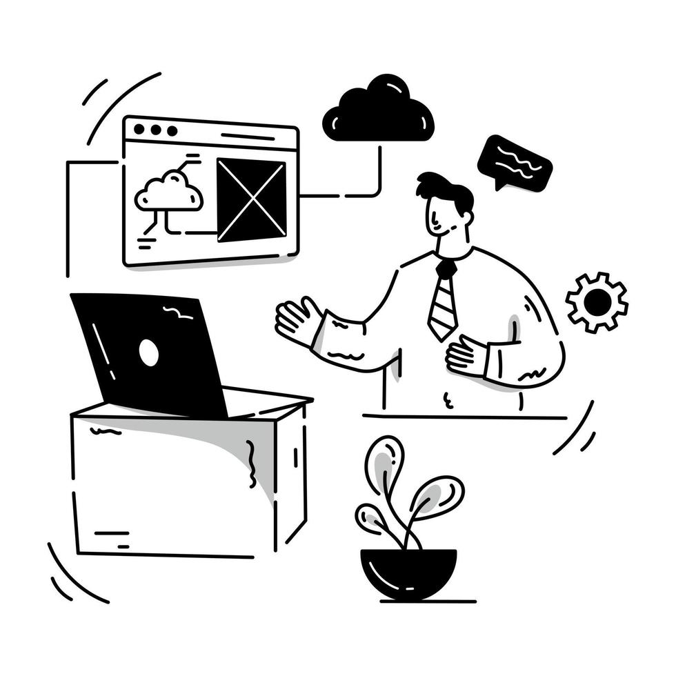 Person designing a building with hand, hand drawn illustration of architect vector