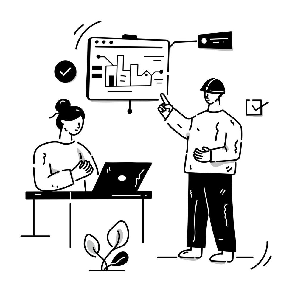 Person designing a building with hand, hand drawn illustration of architect vector