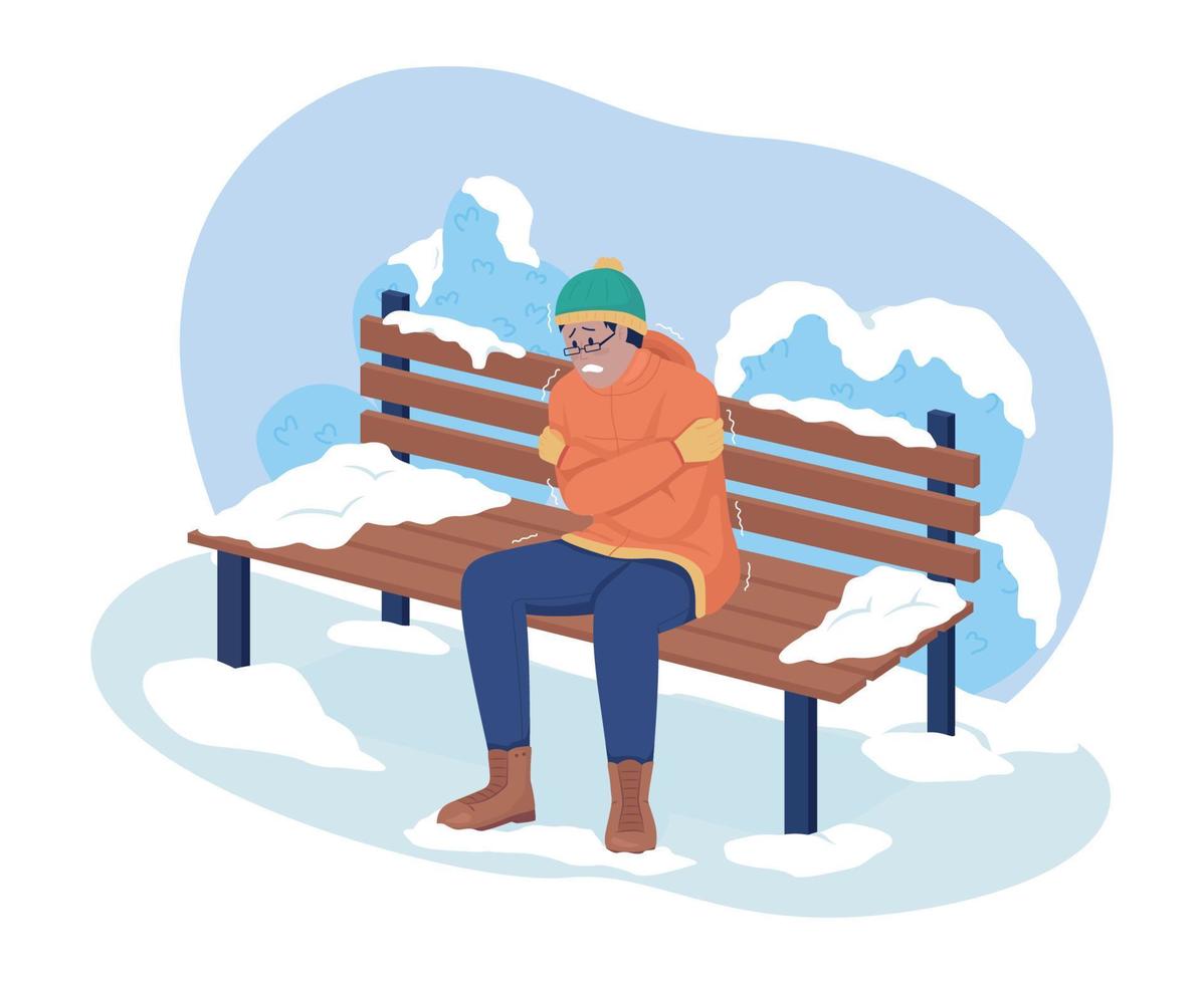 Getting cold in urban park 2D vector isolated illustration