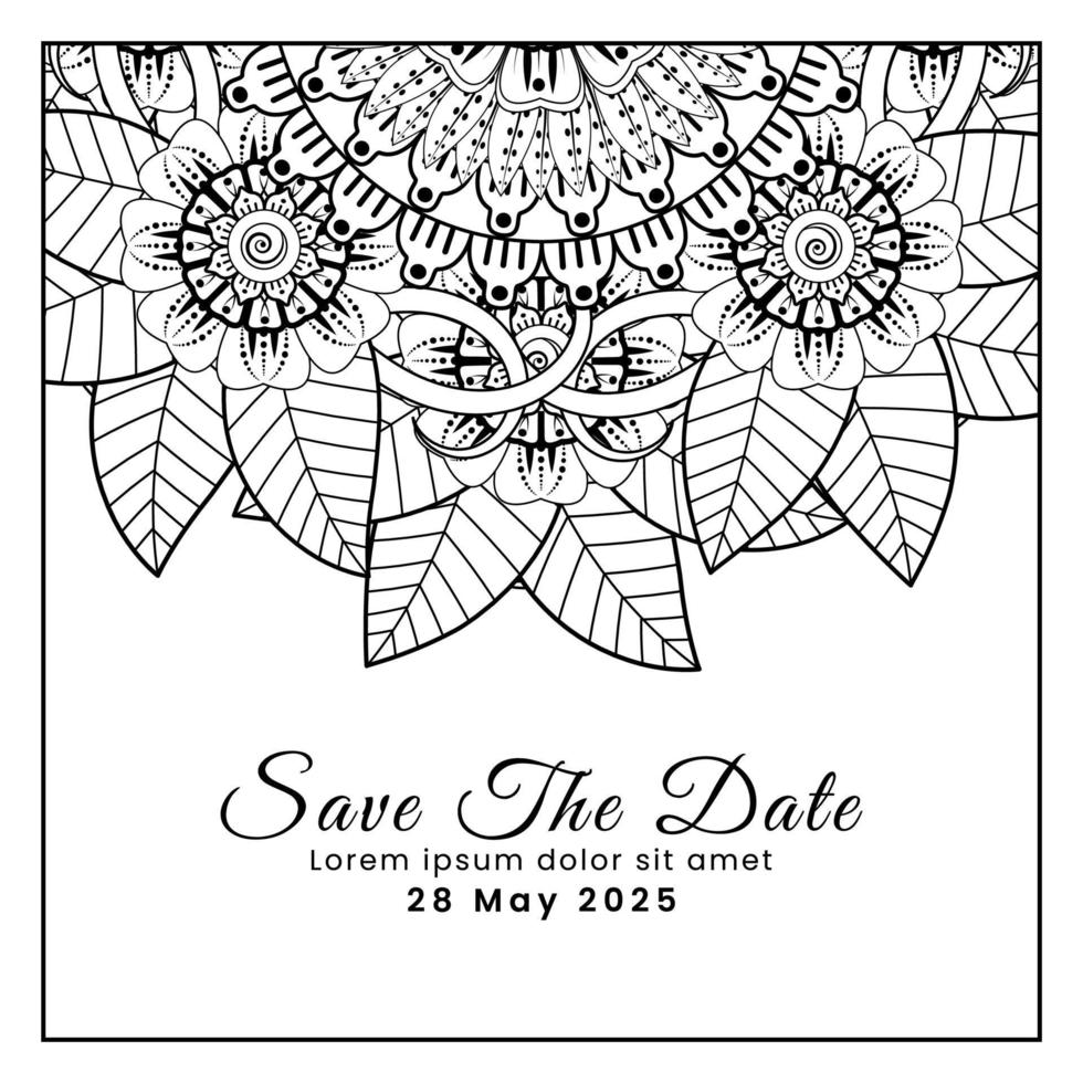 Save the date with mehndi flower. decoration in ethnic oriental, doodle ornament. vector