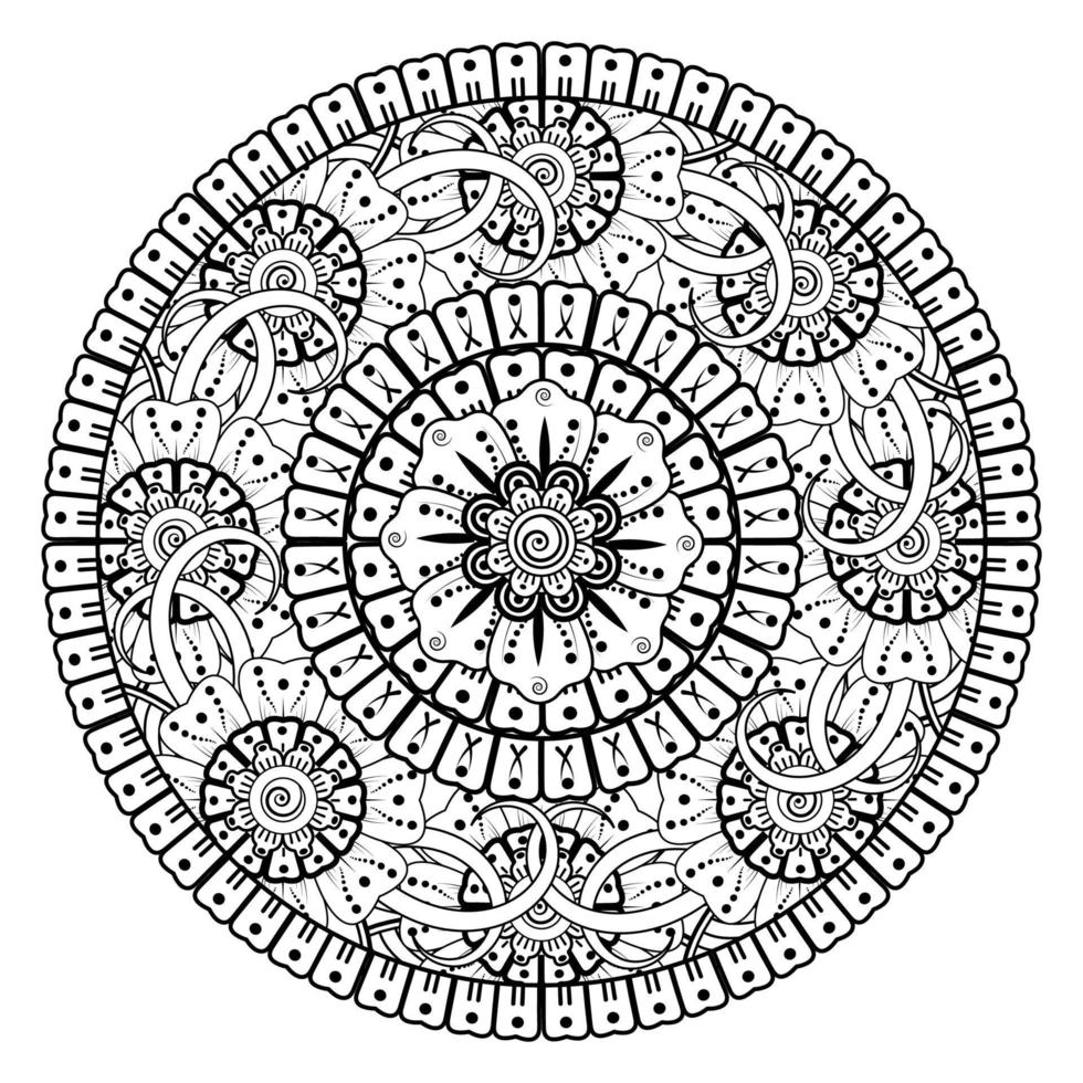 Circular pattern in form of mandala for Henna, Mehndi, tattoo, decoration. Decorative ornament in ethnic oriental style. Coloring book page. vector