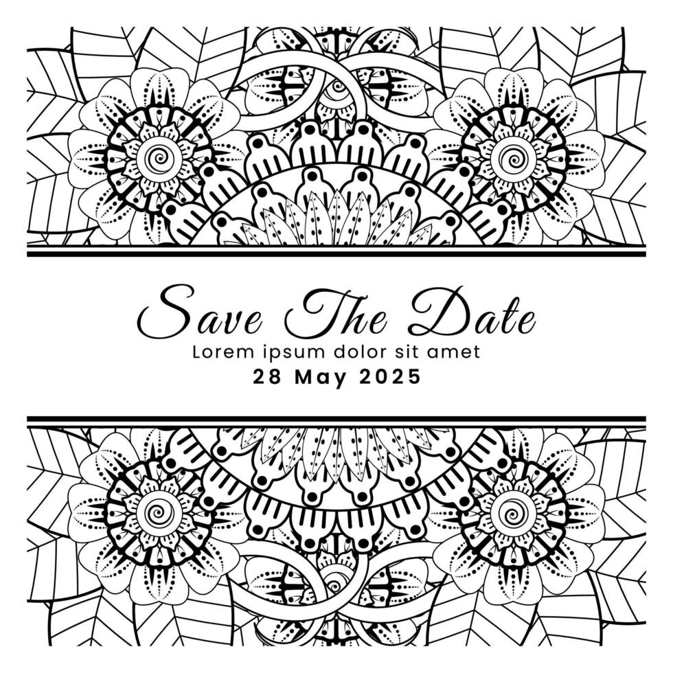 Save the date with mehndi flower. decoration in ethnic oriental, doodle ornament. vector