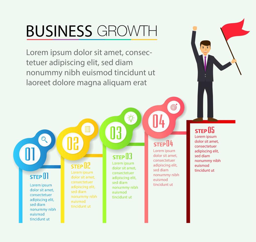 intensificar el concepto de éxito empresarial. vector de infografía de escalera