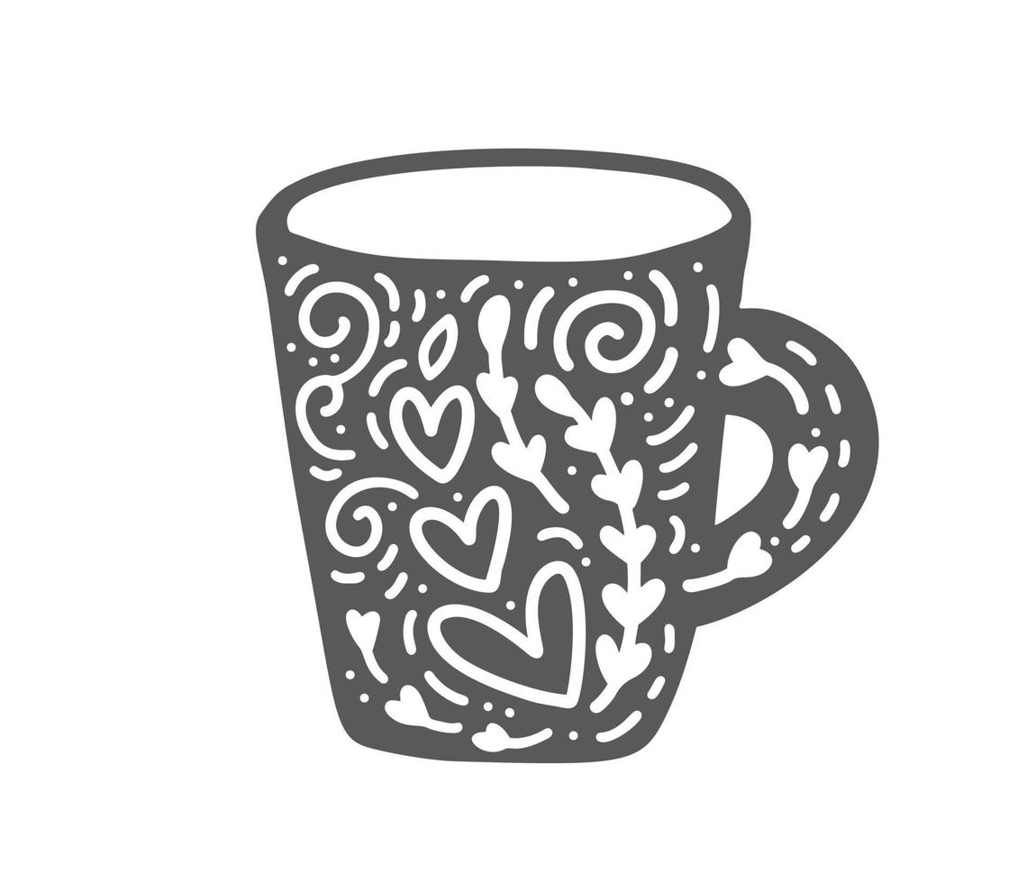 taza escandinava moderna con flores y flores en estilo hygge. elemento de taza vectorial floreciente con corazones para el día de San Valentín, tarjeta de felicitación de amor romántico, vacaciones vector