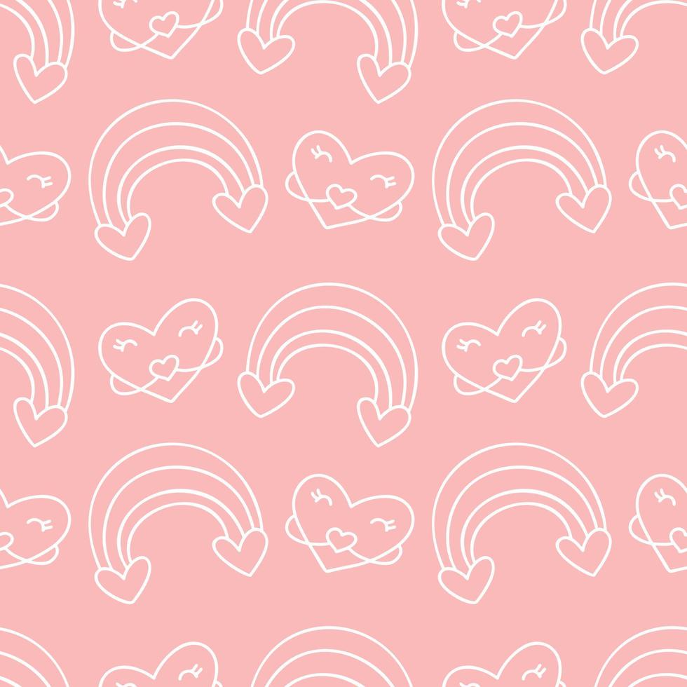 Vector seamless pattern with rainbow and heart. Creative baby kids hand drawn texture valentine day for fabric, wrapping, textile, wallpaper, apparel illustration