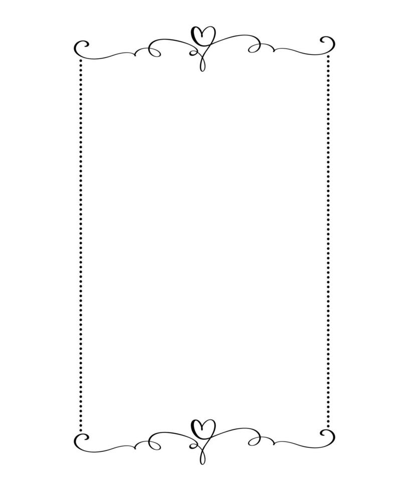 Calligraphy rectangular vector ornamental frame with heart. Valentine Day decorative ornament for decoration, design of wedding invitation, love romantic greeting card