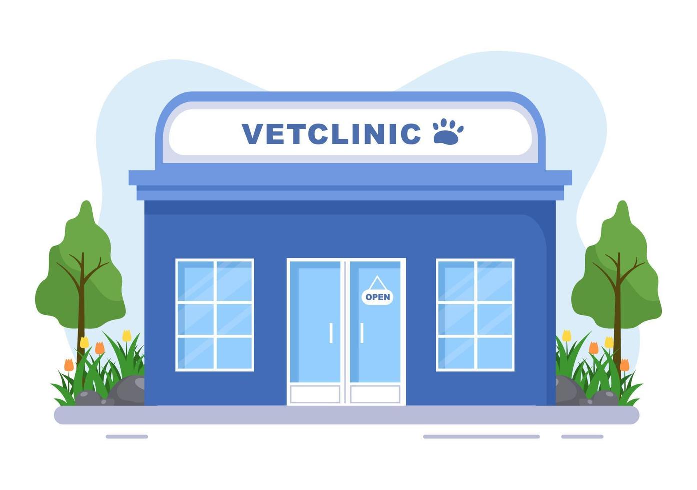 Veterinary Clinic Doctor Examining, Vaccination and Health care for Pets Like Dogs and Cats in Flat Cartoon Background Vector Illustration for Poster or Banner