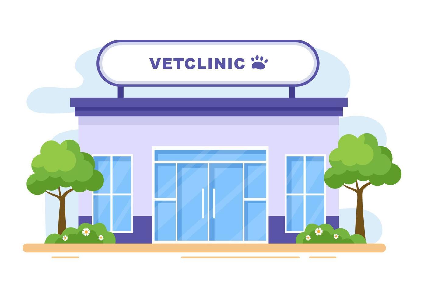 médico de la clínica veterinaria examinando, vacunando y cuidando la salud de mascotas como perros y gatos en caricatura plana ilustración vectorial de fondo para afiches o pancartas vector