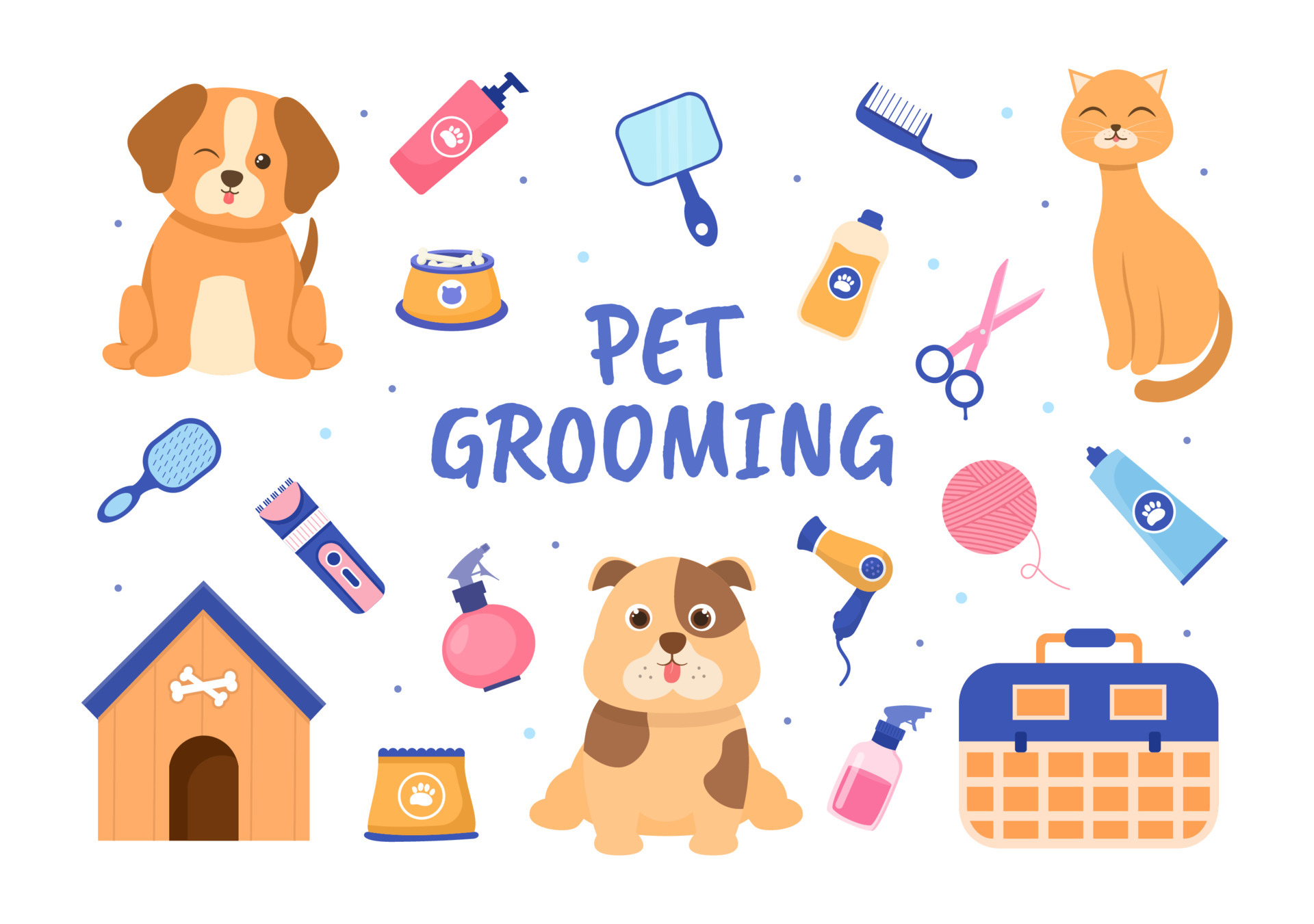 Pet Grooming for Dogs and Cats in Flat Cartoon Hand drawn Background  Illustration. The Main Tools Which are used in Beauty Salon for Poster or  Banner 5447166 Vector Art at Vecteezy