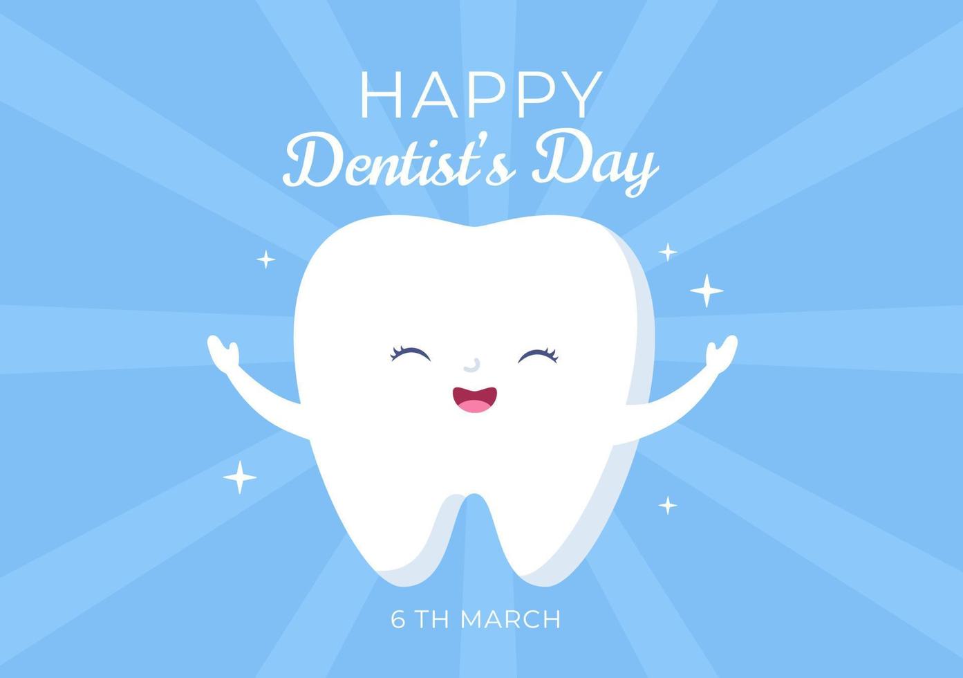 día mundial del dentista con dientes y cepillos de dientes para prevenir las caries y la atención médica en una ilustración de fondo de caricatura plana adecuada para afiches o pancartas vector