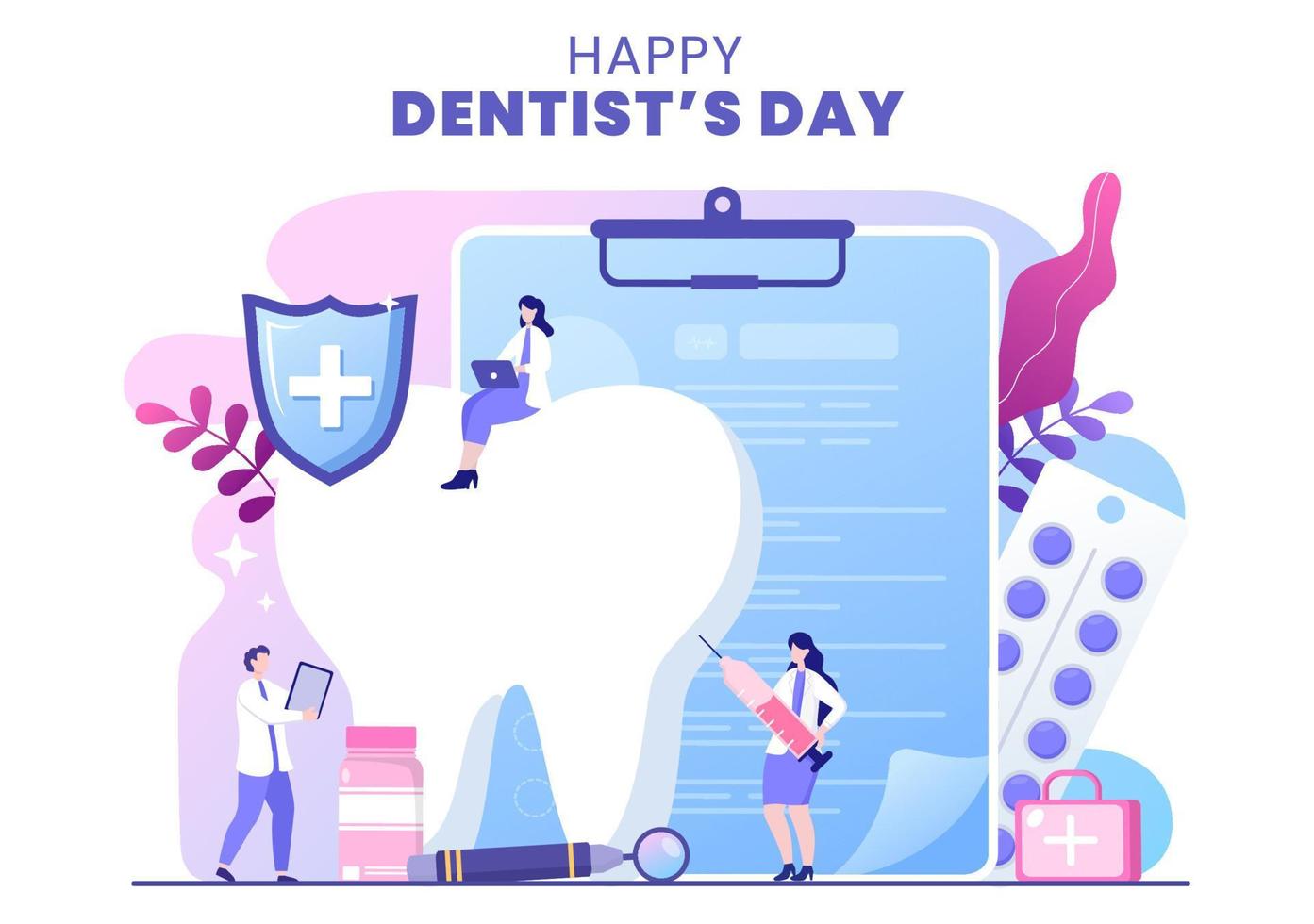 World Dentist Day with Tooth and Dentistry to Prevent Cavities and Healthcare in Flat Cartoon Background Illustration Suitable for Poster or Banner vector