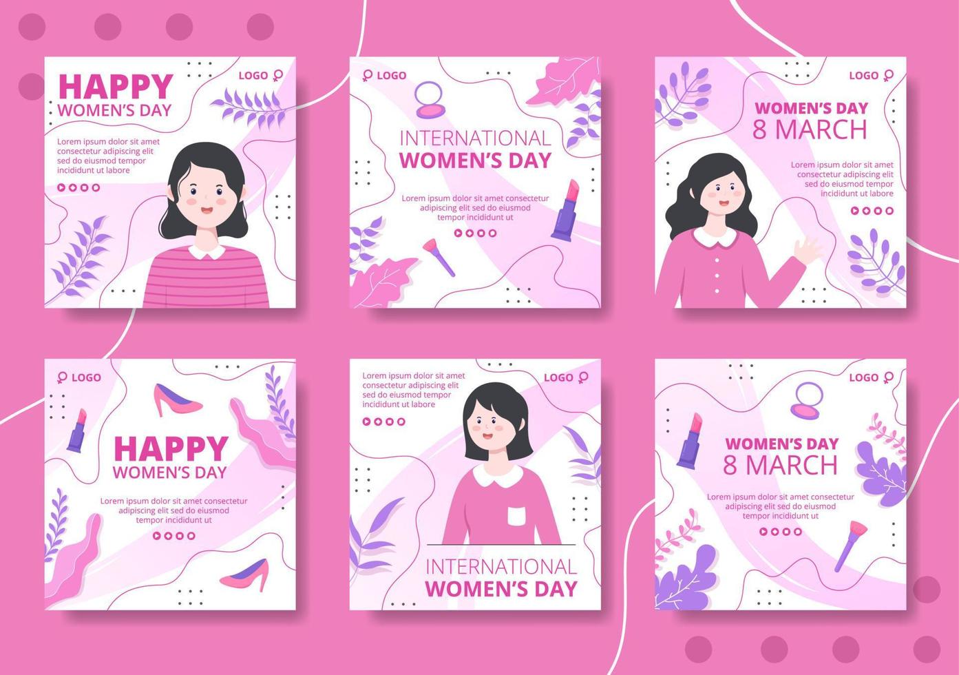 Women's Day Post Template Flat Illustration Editable of Square Background Suitable for Social media, Greeting Card or Web Internet Ads vector