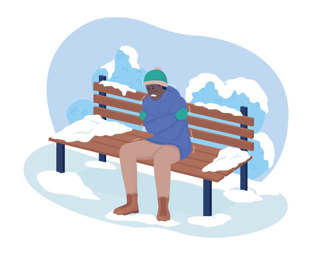 Freezing from cold in park 2D vector isolated illustration