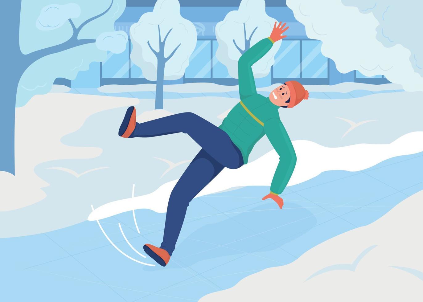 Winter weather problem flat color vector illustration