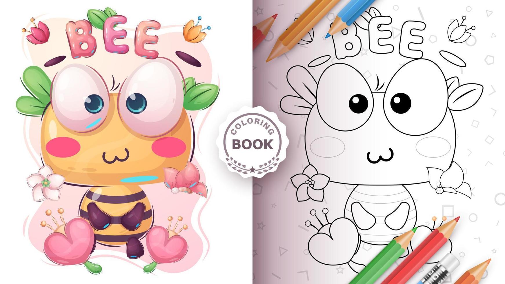 Cartoon character funny animal bee - coloring book vector