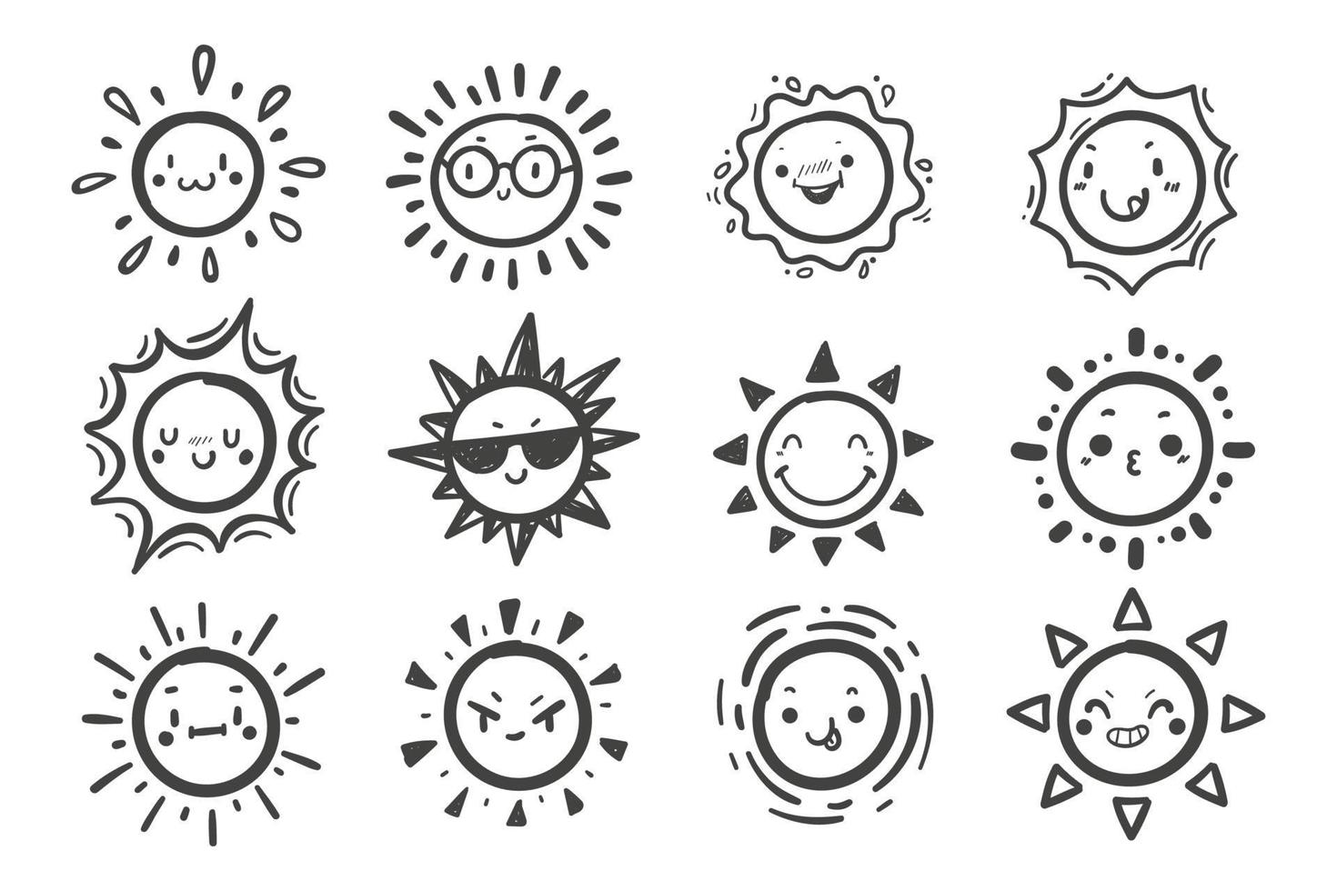 hand drawn cute cartoon character sun set summer solar radiation element vector