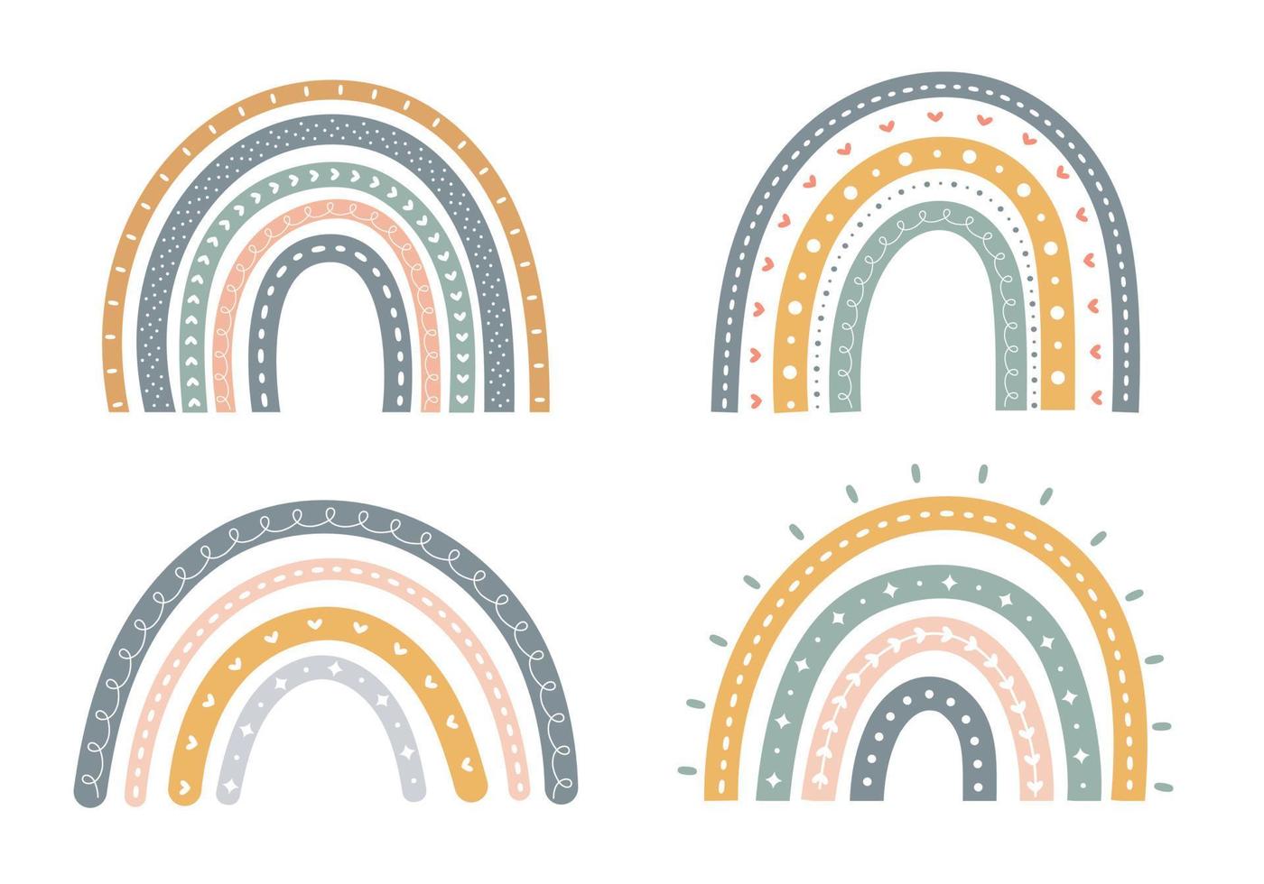 Elementos lindos de la tarjeta de felicitación del arco iris escandinavo aislados en un fondo blanco vector