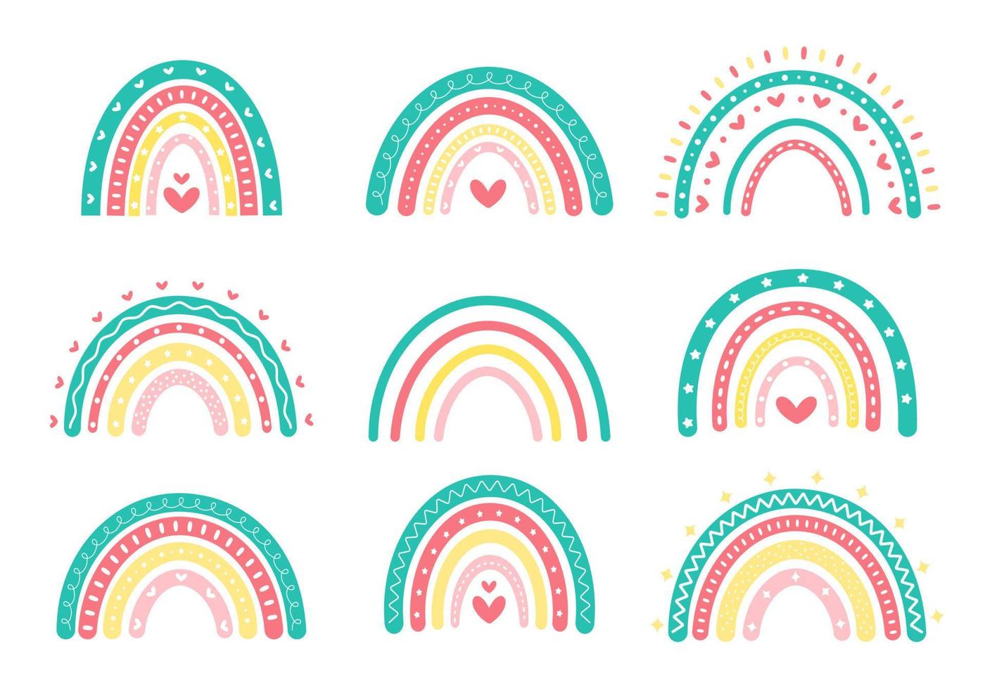 scandinavian rainbow cute greeting card elements isolated on a white background vector