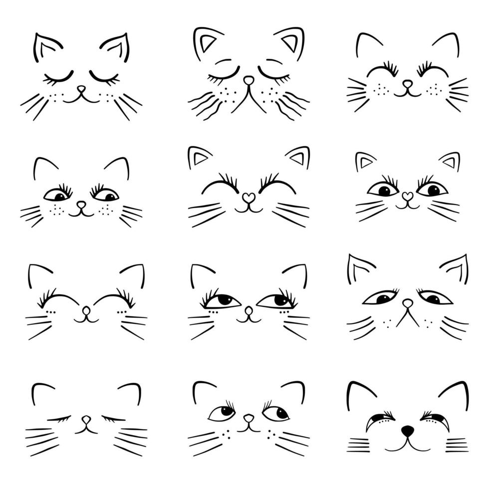 Minimal Cute Cat Face Doodle Outline vector