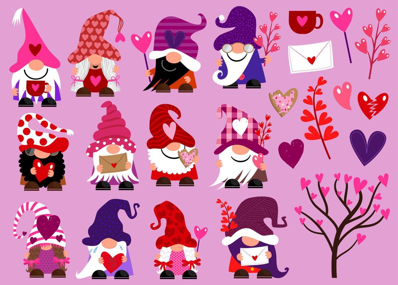 Cute Happy Seasonal Valentine Love Garden Gnomes vector