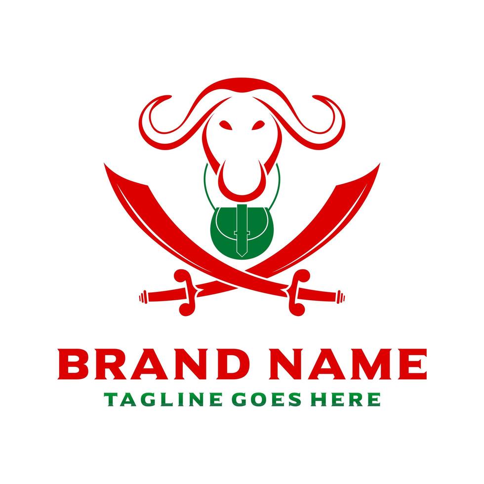 buffalo and sword head logo vector