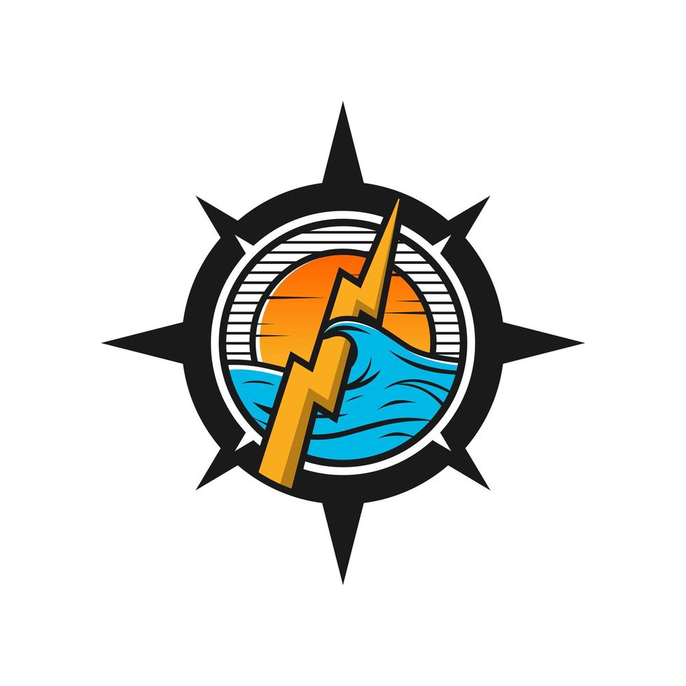 compass design with electricity in the middle of the sea vector