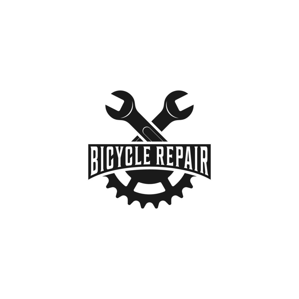 logotipo para taller de reparación de bicicletas con equipo y equipo de reparación vector